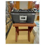Vintage Boombox and Wooden Stool