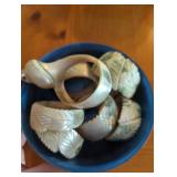 Carved Shell Napkin Rings and Bowl