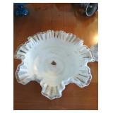 Fenton Ruffled White Glass Bowl with Pattern