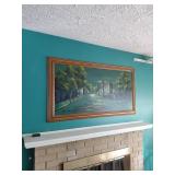 53x29in Framed Street Scene Painting