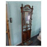 82x28x10in Oak Hall Tree with Mirror
