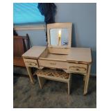Wooden Vanity with Mirror and Stool