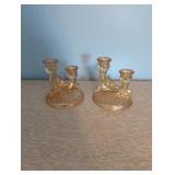 Amber Glass Dual Candle Holders