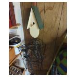 Wood Birdhouse and Metal garden hooks Set