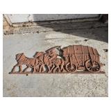 Cast Metal Horse and Wagon Sculpture