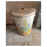 Floral Metal Trash Bin With Lid
