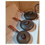 3 Cast Iron Pans with Lids