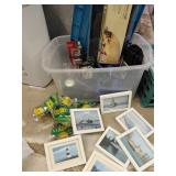 Bin With Framed Prints and Miscellaneous Items