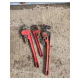 Three Adjustable Pipe Wrenches