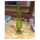 Green Glass Bud Vase with Textured Design