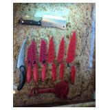 Knife Set with Red Handles and Covers