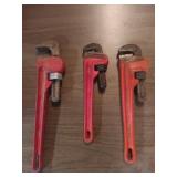 Three Adjustable Pipe Wrenches