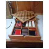 Wooden Game Box with Chess and Chips