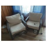 Two Wicker Armchairs with Cushions