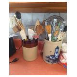 Two Ceramic Utensil Holders with Utensils