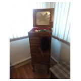Wooden Jewelry Armoire with Contents- door needs r