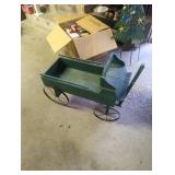 Green Wooden Wagon with Metal Wheels