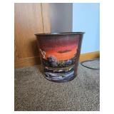 Hand-Painted Metal Bin with Artwork