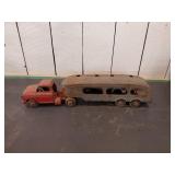 Vintage Tin Toy Truck and Trailer