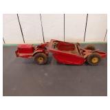 Red Vintage Toy Tractor and Scraper