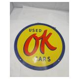 Enamel Used OK Cars Sign, 14in