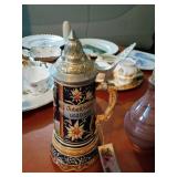German Ceramic Beer Stein With Pewter Lid