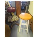 Wooden Stool and Upholstered Chair