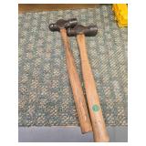 Two Ball Peen Hammers with Wood Handles