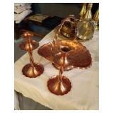 Hammered Copper Candlesticks and Basket
