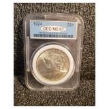 1924 Peace Dollar GEC MS 67