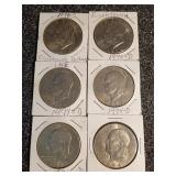 Six 1974-D Eisenhower Dollars