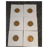 Six Wheat Pennies in Holders