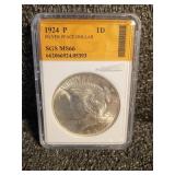 1924 P Silver Peace Dollar MS66
