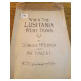 Lusitania Sheet Music, seperated at folds