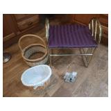 Gold Bench, Baskets, and Plush Toy Lot