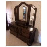 Wood Dresser With Mirror Set