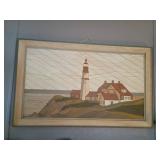 Marquetry Artwork of Lighthouse Scene