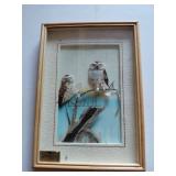 Framed Feather Art Owls