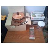 Copper Fondue Set, Salad Spinner, and Accessories