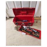 Red Plastic Tool Box with Tools