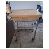 Wood-Top Metal Storage Cart on Wheels