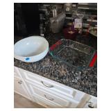 Pyrex Baking Dish and White Bowl Set