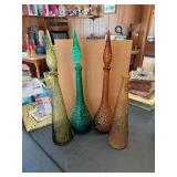 Four 23in Tall Glass Decanters