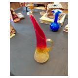 13x4in Crackle Glass Vase with Handle