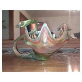 Hand-Blown Iridescent Glass Swan Bowl