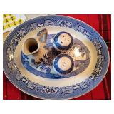 Flow Blue Willow Pattern Tableware Set