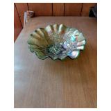 Green Carnival Glass Strawberry Dish