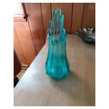 12x5in Turquoise Swung Glass Vase