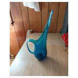 Tall Blue Glass Pitcher Vase