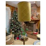 Brass and Green Glass Lamp, 40x15in